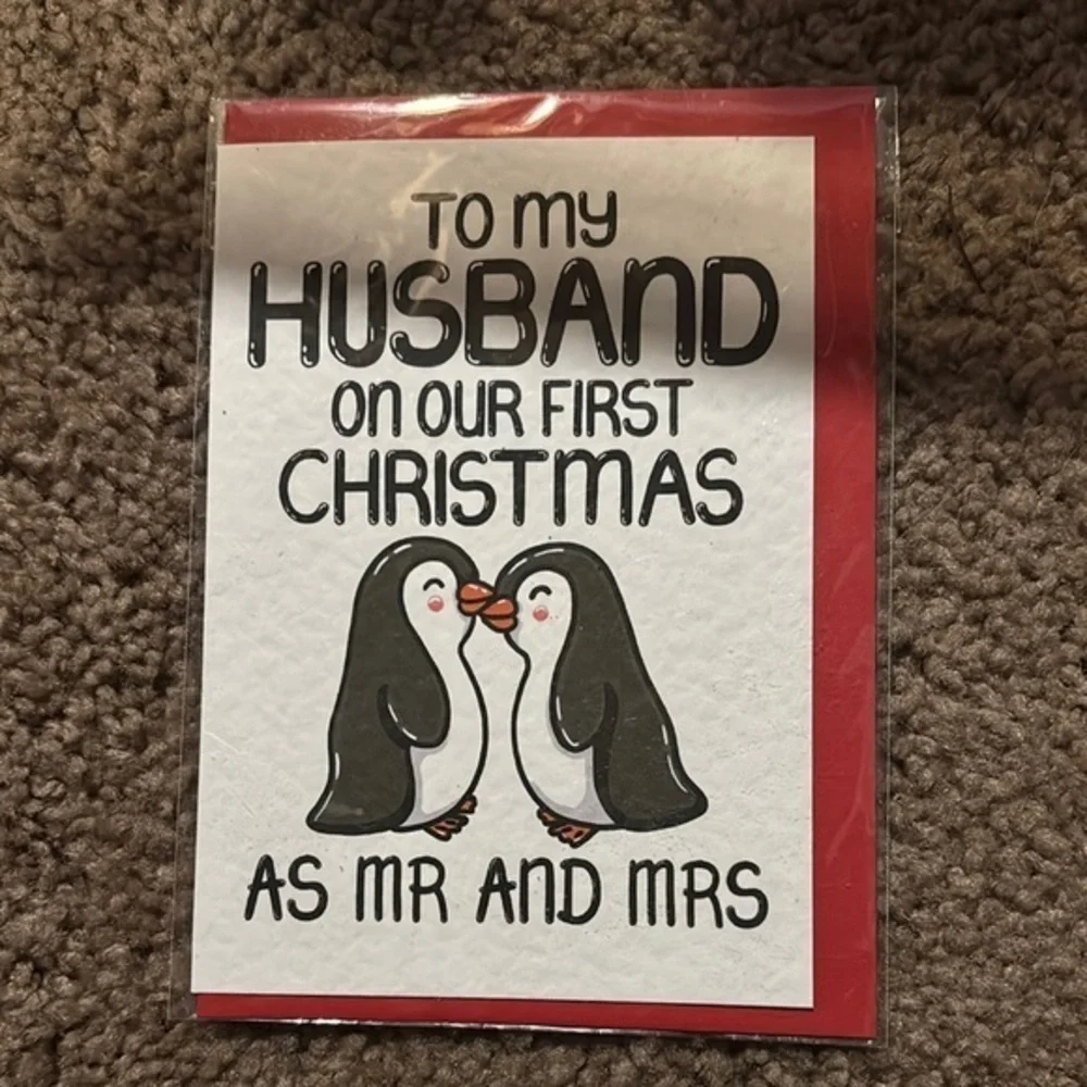 First Christmas Card for Husband with Penguins